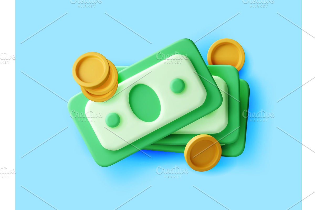 3D Stack of green paper money and, a Finance Illustration by Abscent