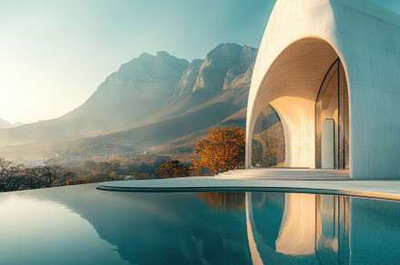 Modern architecture mountain view in, an Abstract Photo by Pixeness