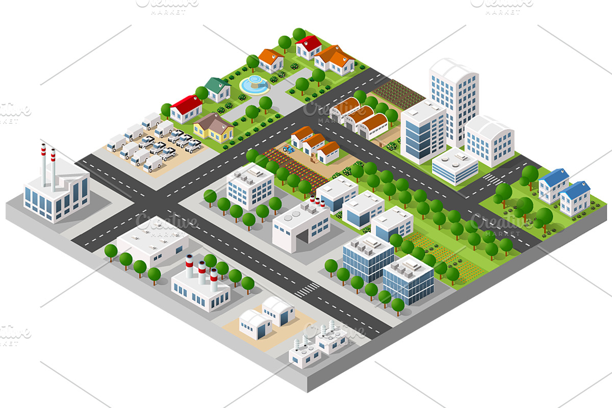 Isometric bundle modern 3D city, an Object Graphic by AlexZeL