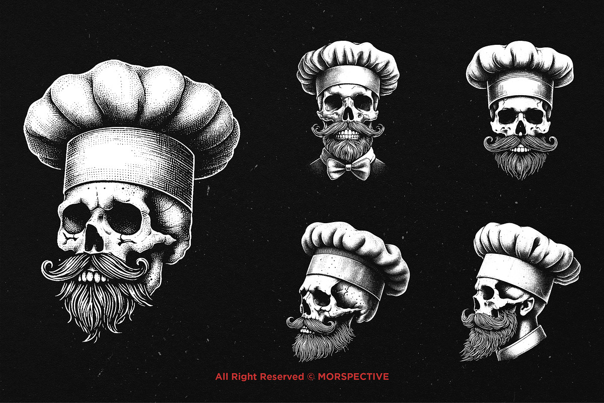 10 Bundle Dark Art Skull Chef Cook, an Illustration by Morspective (Photo 5 of 7)