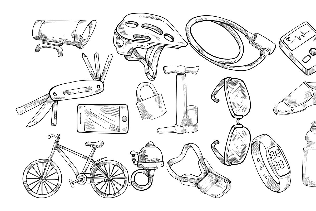 cycling equipment handdrawn, an Object Graphic by nikagraphic