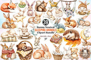Bunny Neutral Sleeping Animals PNG, a Seasonal Illustration by Canvas Craft