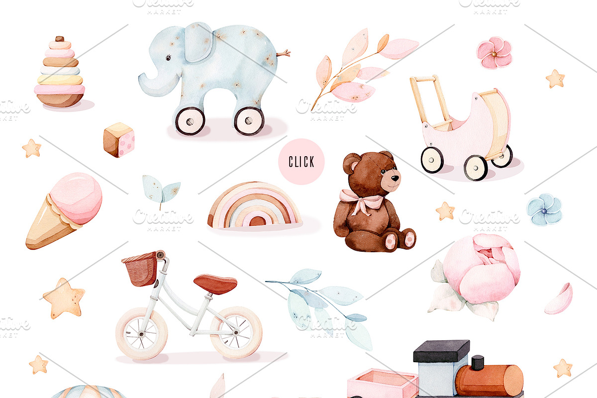 Baby watercolor toys, an Illustration by nathalieclaire (Photo 2 of 10)