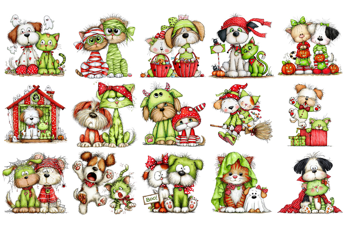 Funny Scary Dog and Cat Clipart Png, an Illustration by Craft Nest (Photo 2 of 5)