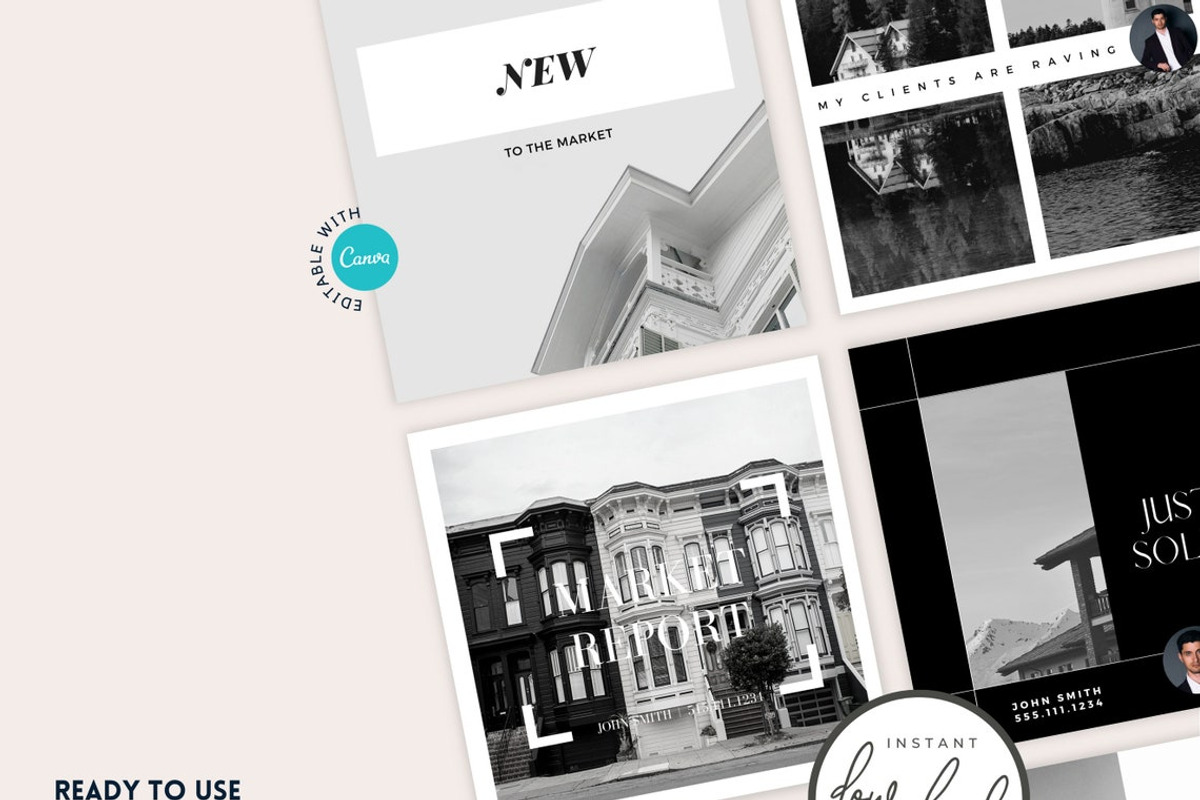 Real Estate Instagram Puzzle Grid BW, a Social Media Template by RealEstateDreams (Photo 6 of 6)