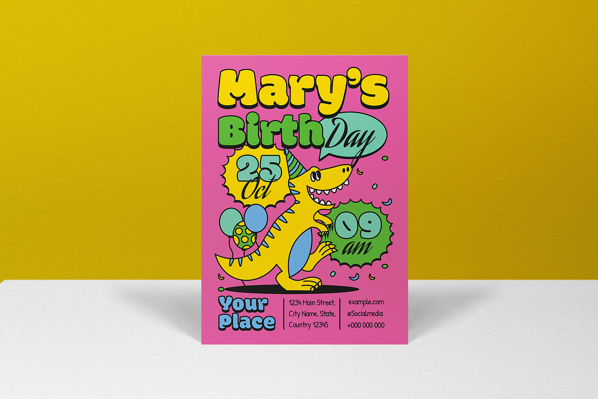 Pink Tosca Kids Birthday Invitation, a Flyer Template by graphicook (Photo 3 of 3)