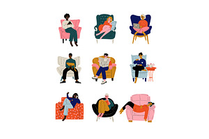 People Sitting at Home in, an Object Illustration by TopVectors
