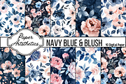 Navy and Blush Flowers Digital Paper, a Pattern Graphic by Paper Artsthetics (Thumbnail 1 of 4)