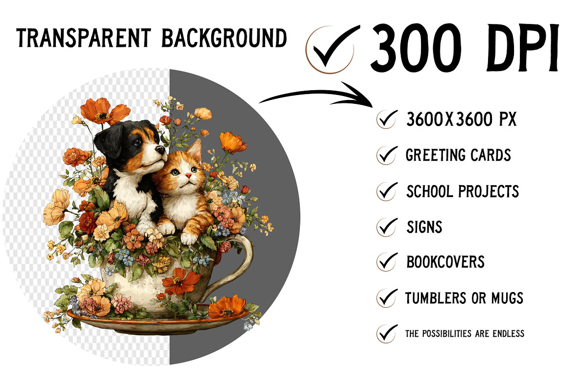 Whimsical Dog Cat Flower Clipart PNG, a Seasonal Illustration by Craft Nest (Photo 2 of 12)