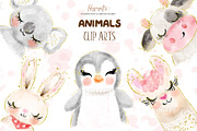 Watercolor animals cliparts, an Animal Illustration by TheHappyGiftArt (Thumbnail 1 of 6)