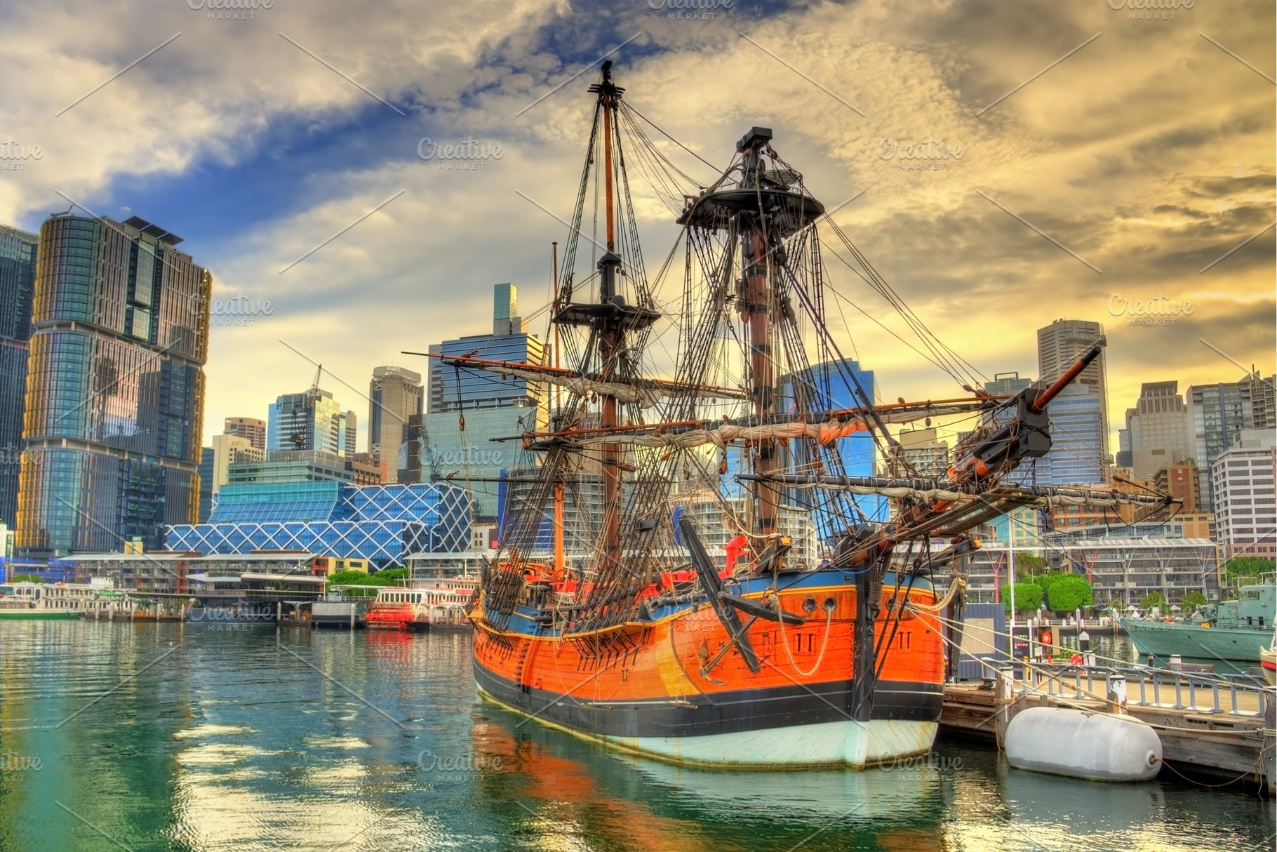 Vintage sailing ships in sydney harbour australia stock photo containing blue, a Transportation Photo by Leonid Andronov