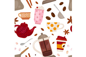 Coffee And Tea Seamless Pattern. Hot