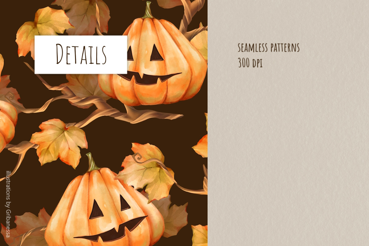 Pumpkin Seamless Pattern Set, a Pattern Graphic by Gribanessa (Photo 4 of 4)