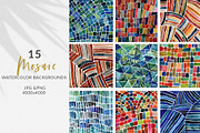 15 Watercolor Mosaic Backgrounds, a Texture Graphic by Sweet Fig (Thumbnail 1 of 10)