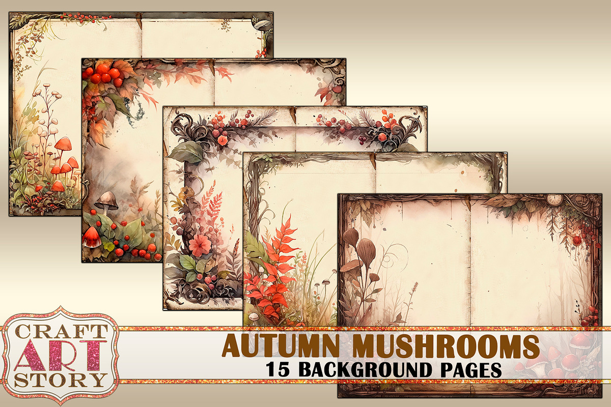 Autumn mushrooms Blank background, a Seasonal Illustration by CraftArtStory (Photo 3 of 4)