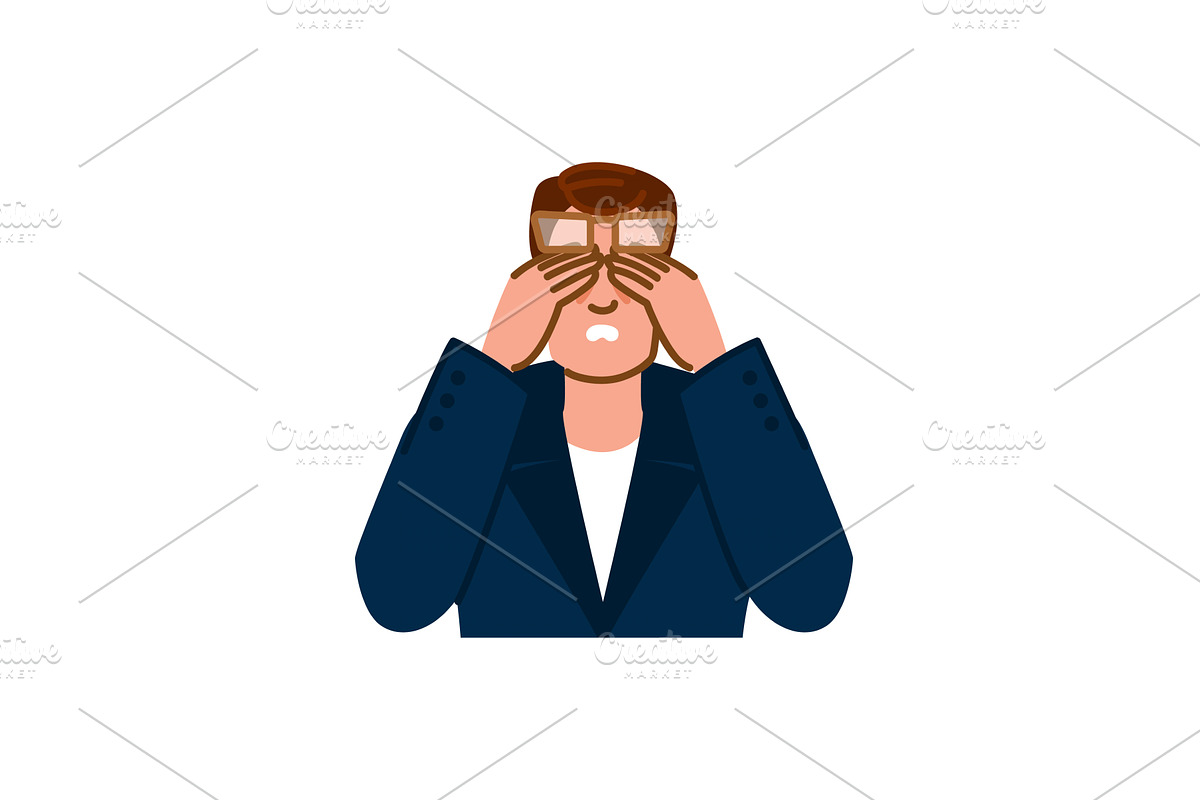 Businessman covering his eyes, a Person Illustration by pikepicture