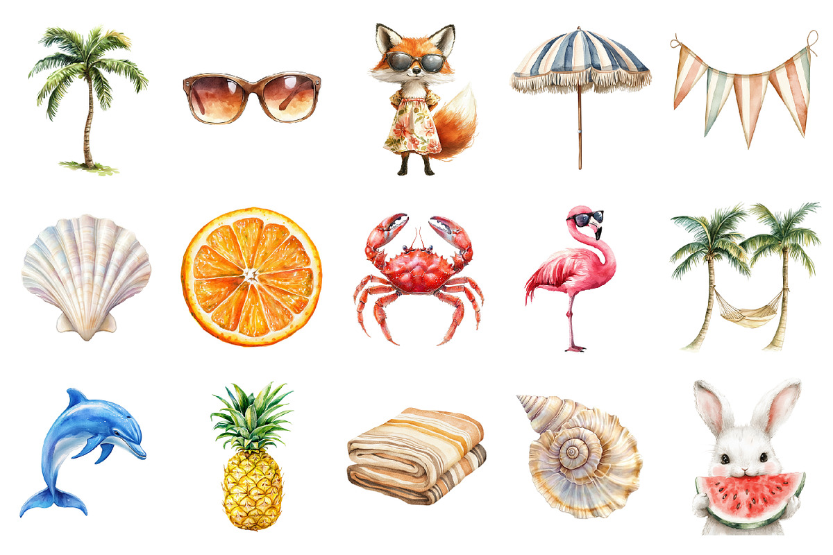 Watercolor Vacation Vibe Clipart, an Illustration by Design Market (Photo 2 of 5)