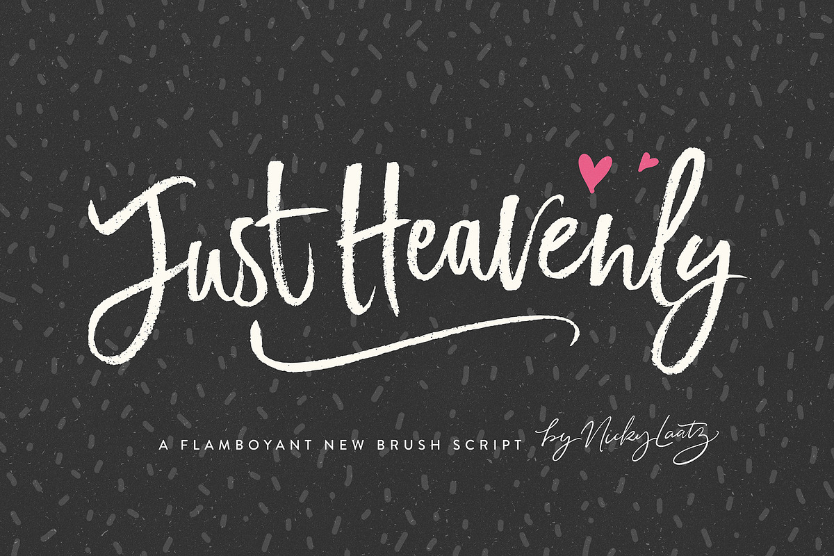 Just Heavenly Brush Font & Extras, a Script Font by Nicky Laatz (Photo 1 of 12)