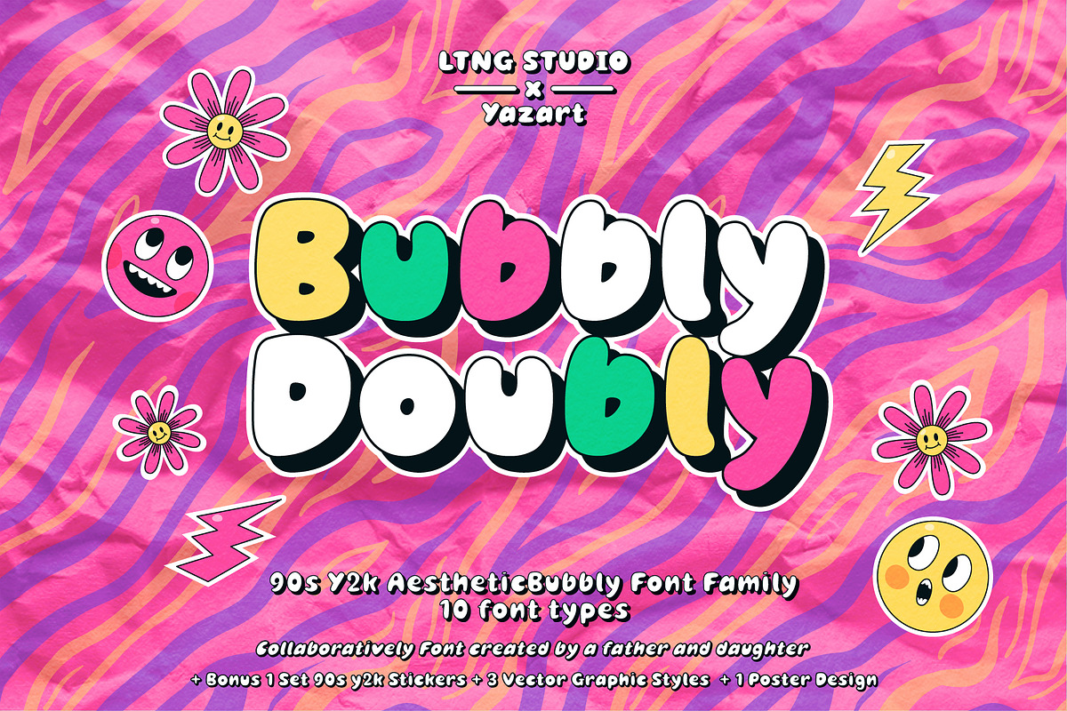 BubblyDoubly Font Family, a Handwritten Font by LTNG STUDIO (Photo 1 of 8)