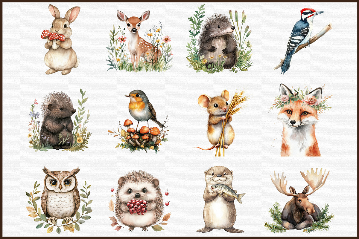 Woodland Animals Cottagecore Clipart, an Illustration by Sublimation Artist (Photo 3 of 6)
