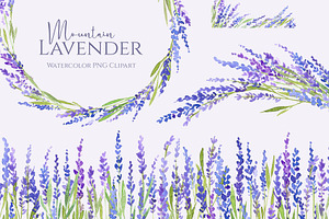 Watercolor Lavender Flowers Png, an Illustration by GraphicsDish