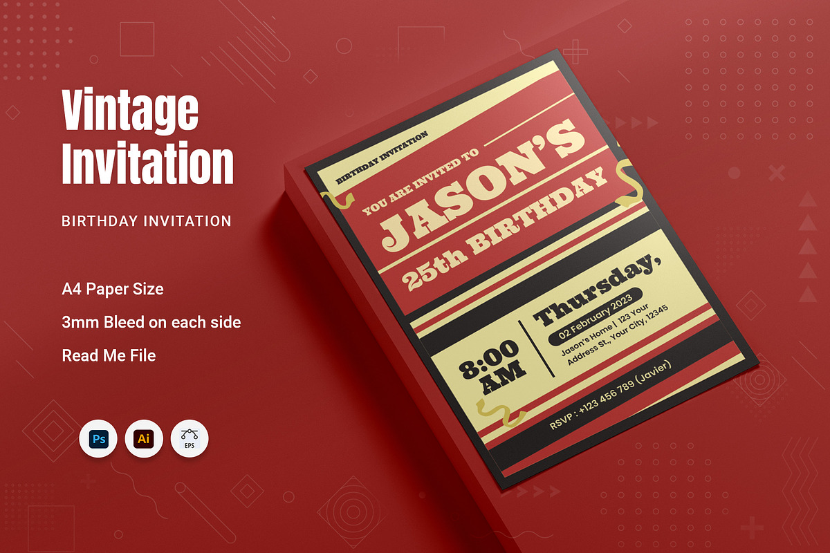 Vintage Birthday Invitation, an Invitation Template by Fannan Studio (Photo 2 of 2)