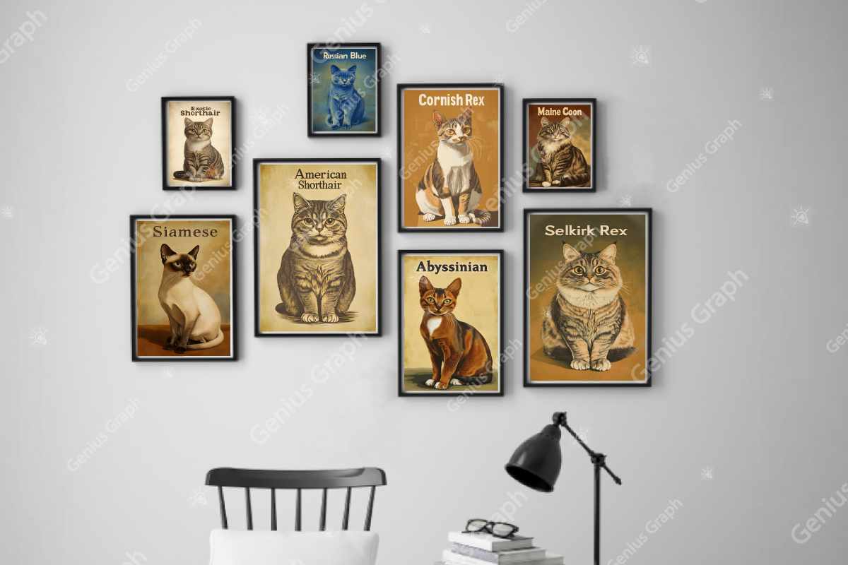 20 Types Of Cats Wall Art Poster Set, a Decorative Illustration by Genius Graph (Photo 3 of 3)