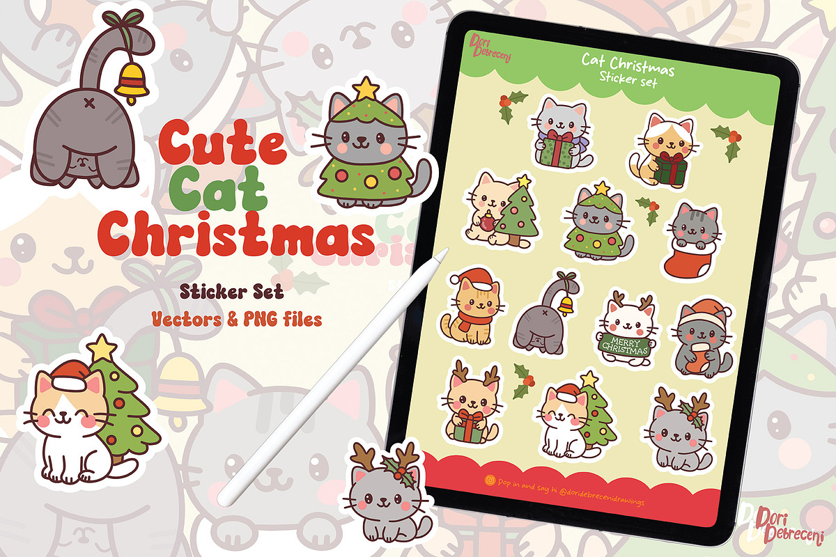 Cute Cat Christmas Sticker Set, a Graphic by Dori Debreceni draws (Photo 3 of 4)