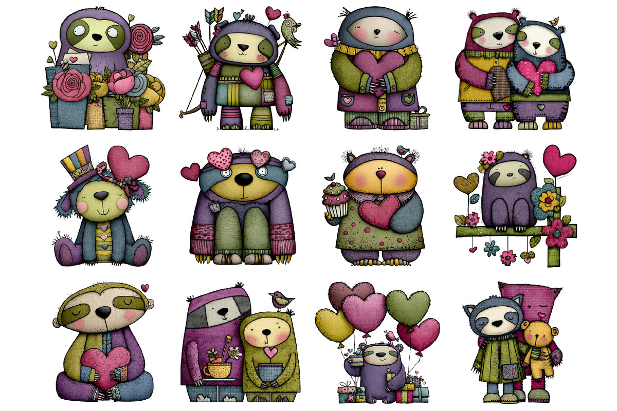 Valentine's Whimsical Sloth Clipart, a Graphic by CitraGraphics (Photo 3 of 4)