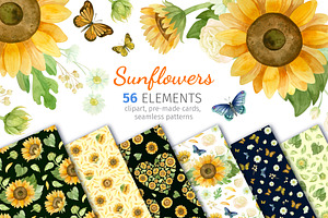 Sunflowers clipart, patterns, frames
