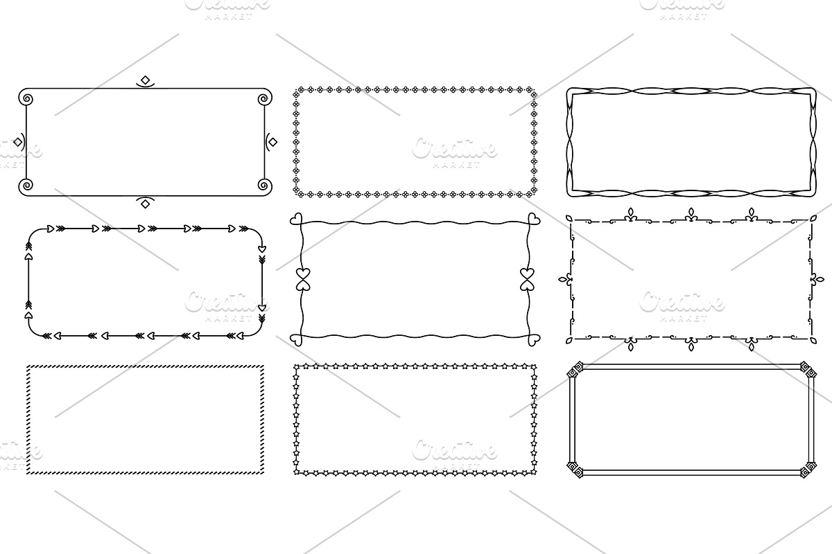 Decorative simple line frames, an Illustration by Frogella