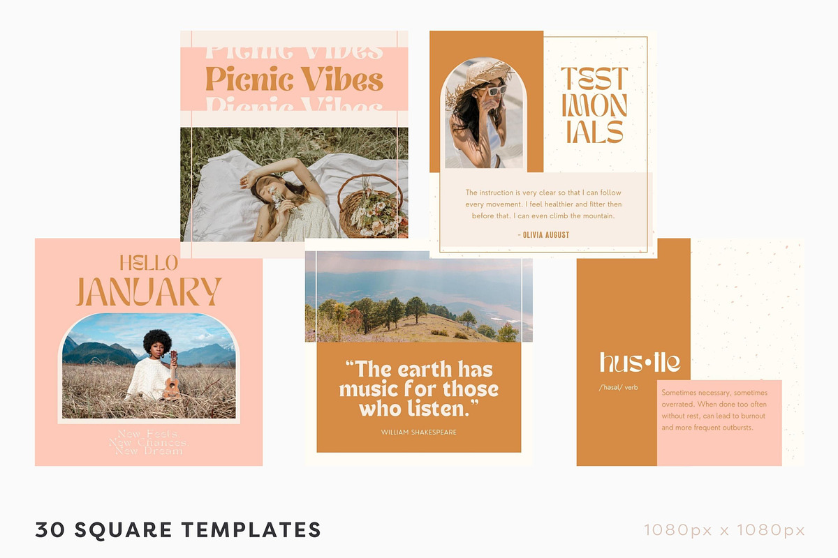 Boho Instagram Templates Canva, a Social Media Template by ILLONA GRAPHICS (Photo 5 of 9)