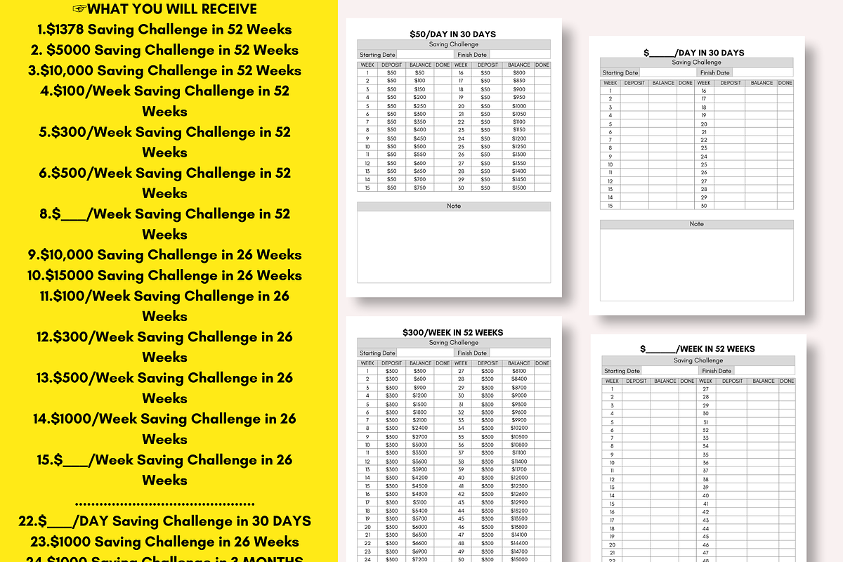 Money Saving Challenge Printable