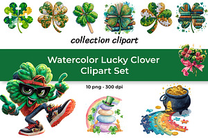 Lucky Clover Clipart Set, a Seasonal Illustration by InkyQueenArt