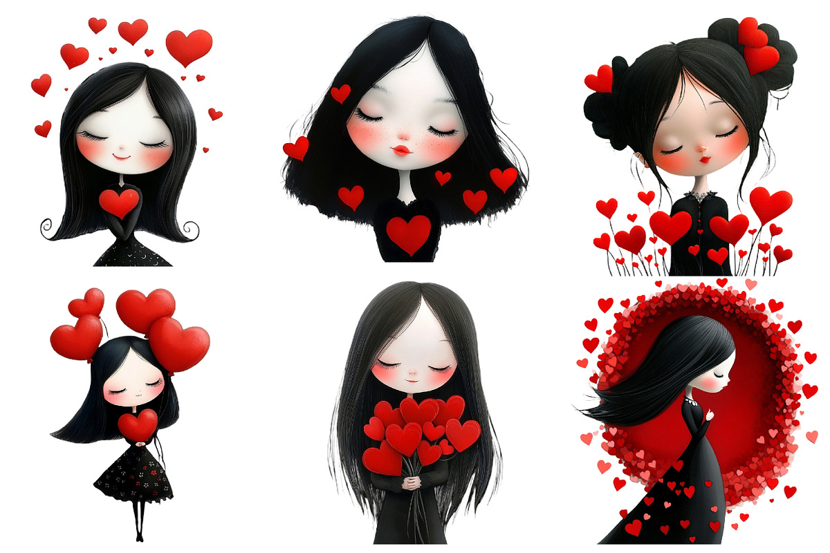 Valentine Cute Girl Clipart, an Illustration by DreamArtGraphic (Photo 4 of 4)