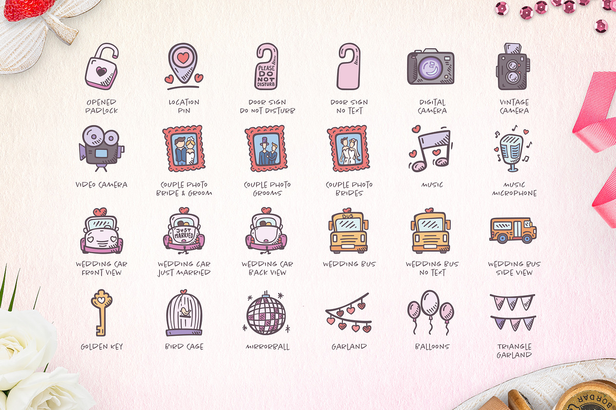115 Hand-drawn Wedding Icons preview 5