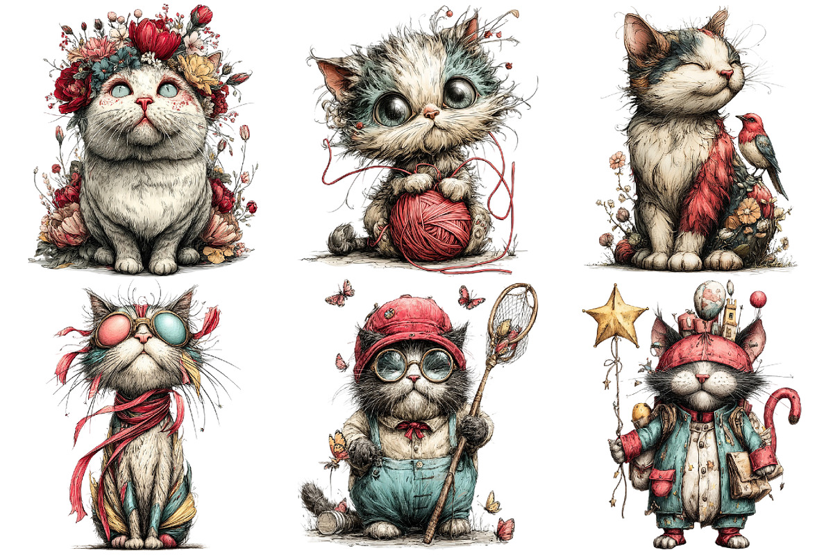 Whimsical Cat Clipart, an Illustration by Pixels.Craft (Photo 4 of 5)
