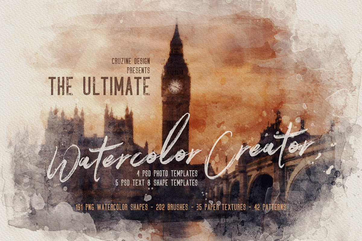 SALE The Ultimate Watercolor Creator, a Brushes & More by Cruzine (Photo 1 of 42)