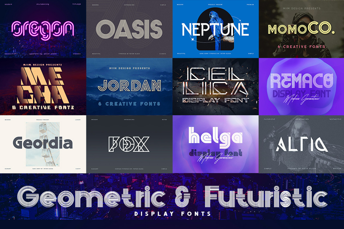 12 Geometric & Futuristic Fonts Bundle