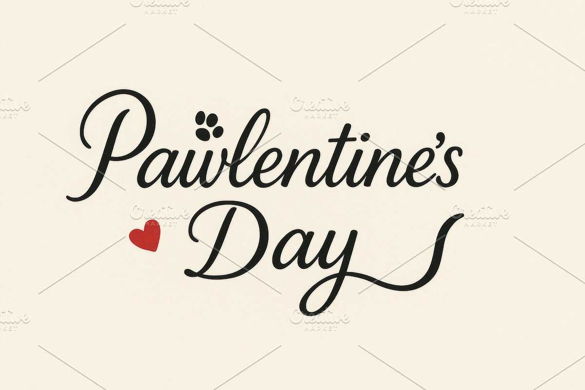 Pawlentines day text with heart symb, an Illustration by Dvoevnore photos