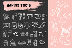 Baking tools doodle icons