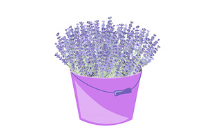 Purple bucket with lavender flowers, an Object Illustration by Toltemara