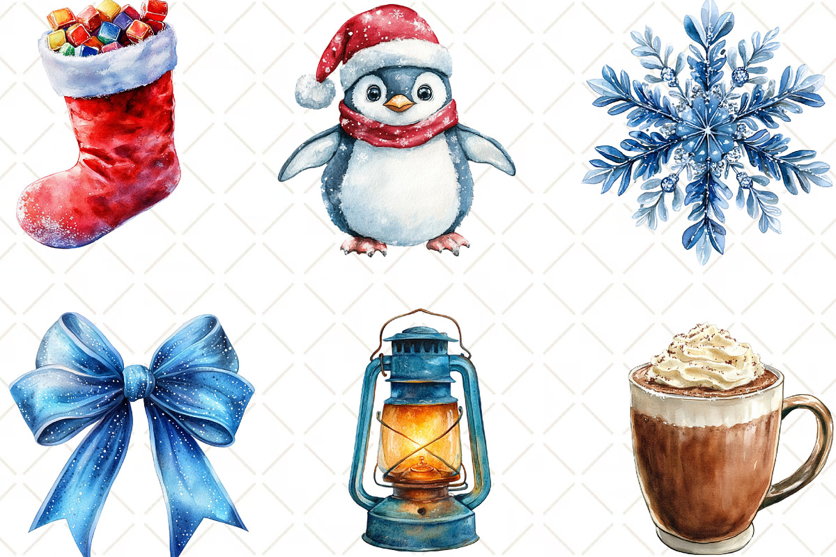 Frosty Christmas Watercolor Clipart, an Illustration by Black Bird Studio (Photo 3 of 6)