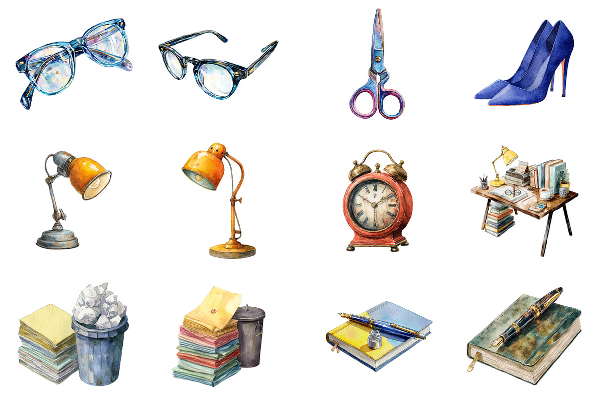 Watercolor Office Time Clipart, an Illustration by Design Market (Photo 3 of 3)