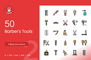 50 Barber’s Tools Filled Line Icons, an Icon by IconBunny (Thumbnail 1 of 2)