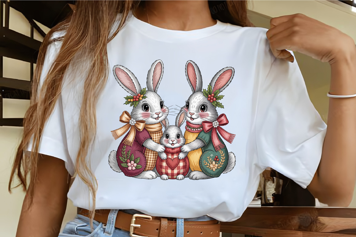 Faux Embroidery Christmas Bunny Fami, an Illustration by CrexoraLab (Photo 4 of 6)