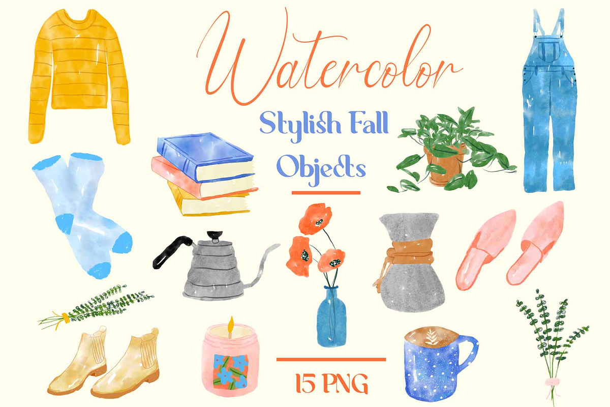 Watercolor stylish fall clipart, an Illustration by Inez Jestine (Photo 1 of 3)