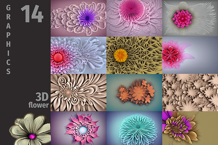 3D flower illustrations set #1