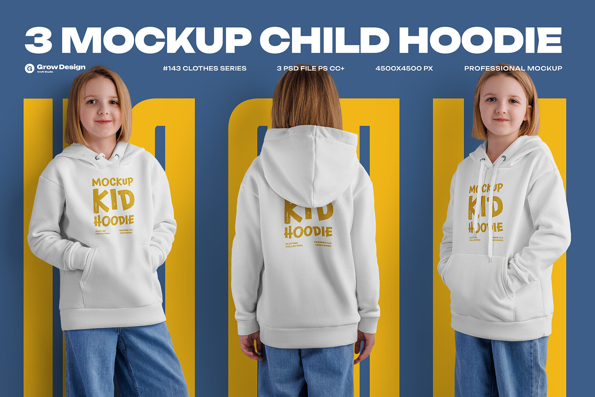 3 Mockups of a Children's Hoodie, a Hoody Mockup by Grow Design Craft Studio (Photo 1 of 7)