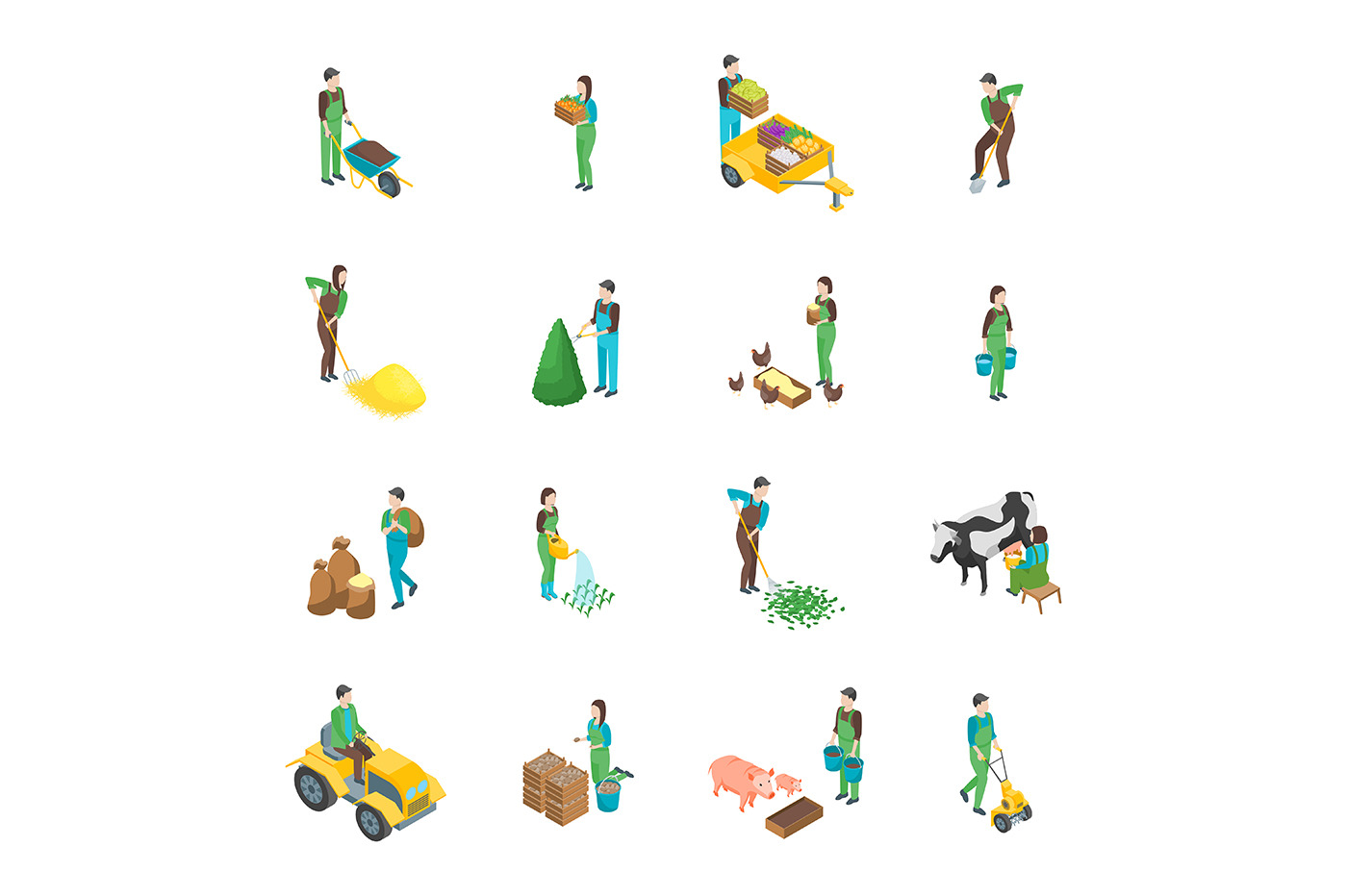 Farmers at Work 3d Set Isometric, a Person Illustration by Bigmouse_art